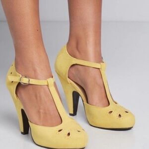 Modcloth Sunny Yellow T-Strap Heels